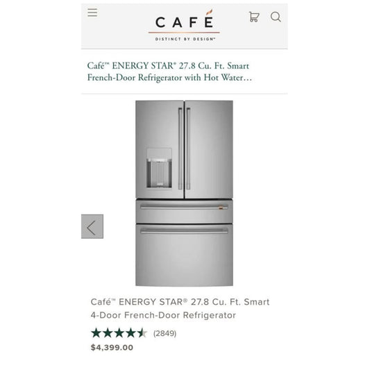 A product listing page showing a Cafรฉ Energy Star 27.8 cu.