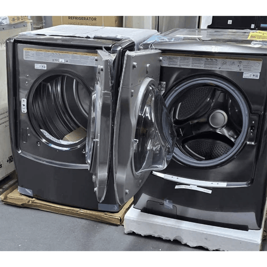 LG Signature WM9500HKA and DLEX9500K mega front load washer dryer set, black stainless
