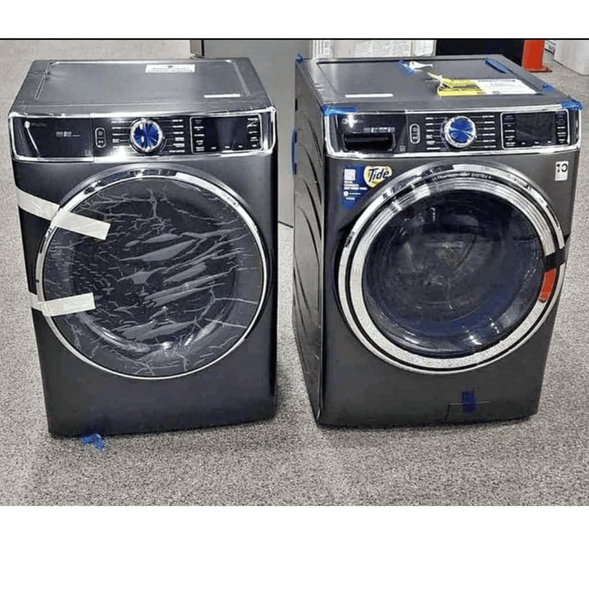 GE Profile 7.8 cu ft smart front load dryer, gray, front view