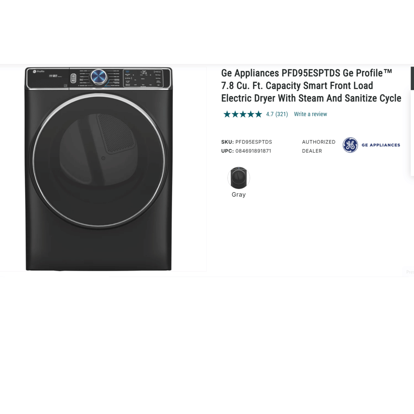 GE Profile front load washer and dryer set side by side, gray finish, factory sealed