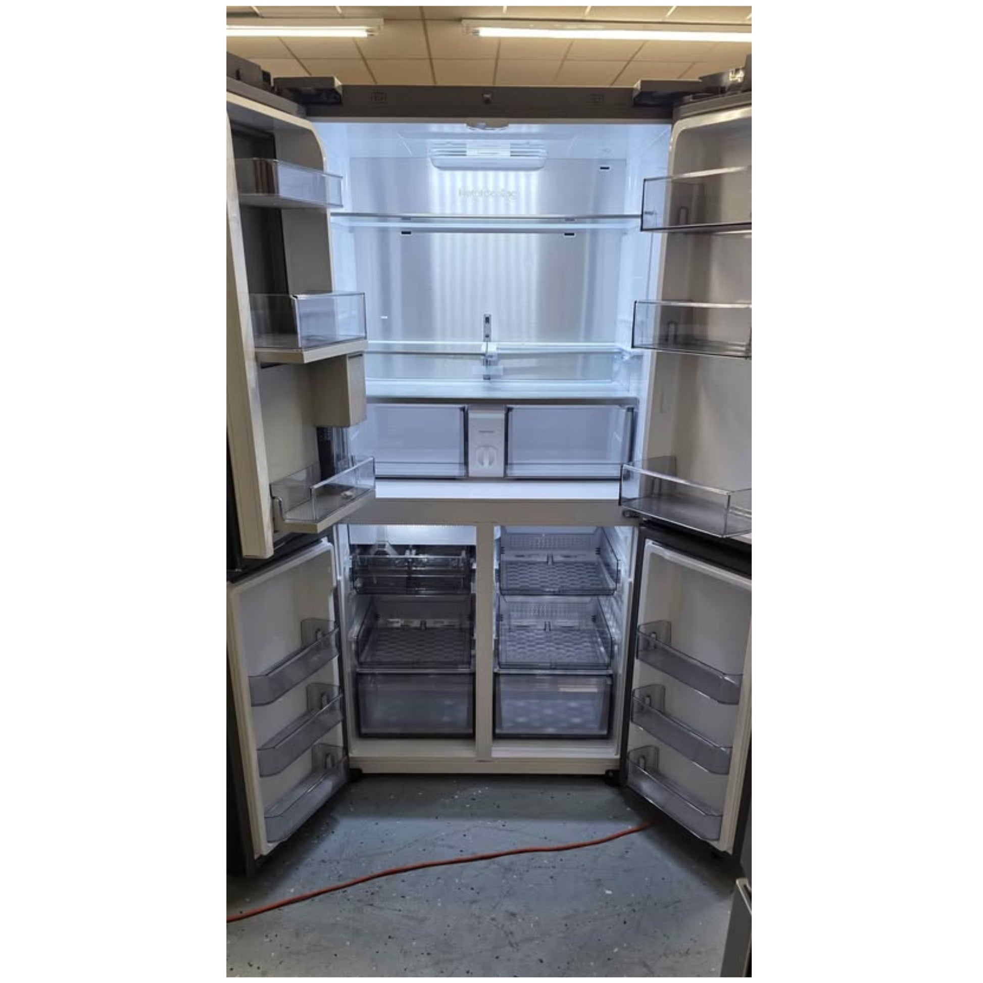 Samsung Bespoke 4-Door Flex Refrigerator in stainless steel finish in modern kitchen